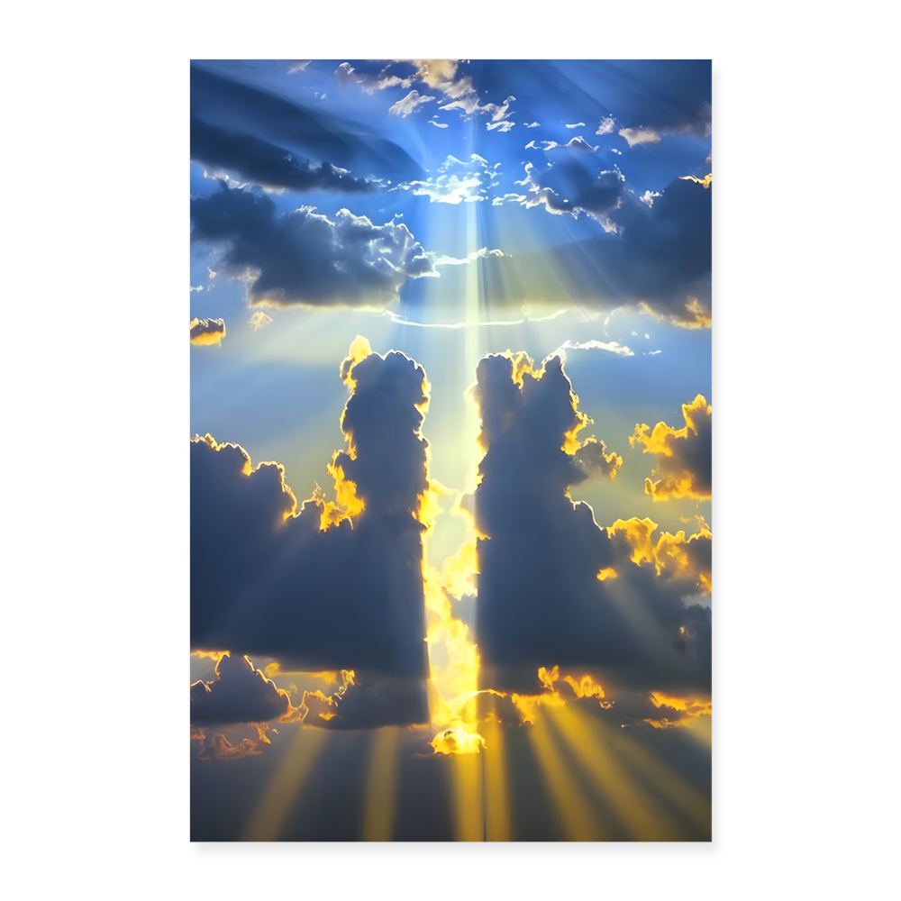 Das christliche Kreuz als Lichterscheinung im Himmel versteckt schwebend sichtbar und doch nicht