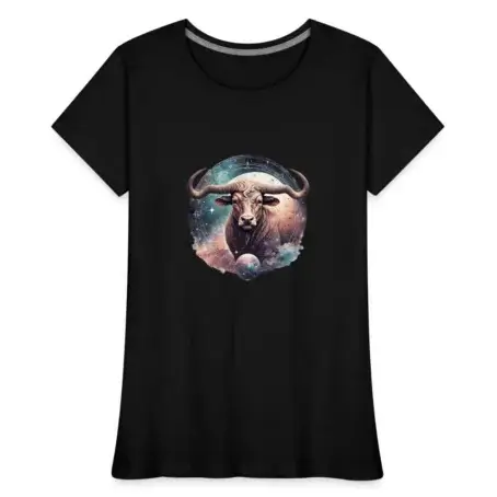 Ein T-Shirt auf dem ein Stier passend zum Sternzeichen Stier elegant passend zum dazugehörigen Erdelement durch den Staub geht.