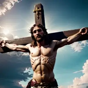 Jesus Christus am Kreuz hängend – ein Bild des Christentums.